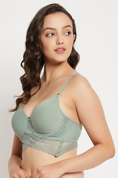 Lace Padded Full Cup Bra in Sage Green
