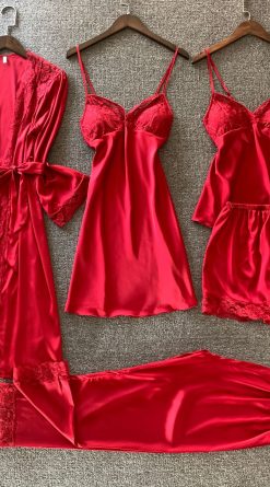 5PC Silk Robe Women Night Dress