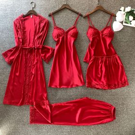 5PC Silk Robe Women Night Dress