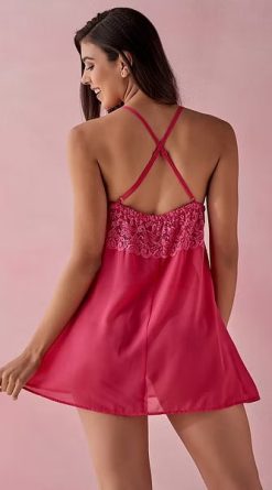 Sheer Babydoll Bridal Nighty with Halter Neck in Hot Pink