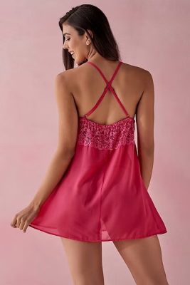 Sheer Babydoll Bridal Nighty with Halter Neck in Hot Pink