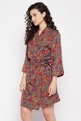 Paisley Print Robe in Multicolour - Crepe