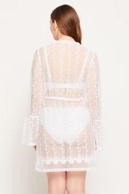 Sheer Robe in White - Mesh