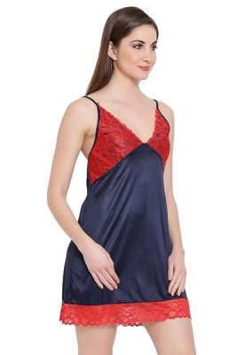 Satin Short Night Dress & Robe Set in Navy Blue