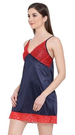 Satin Short Night Dress & Robe Set in Navy Blue