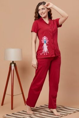 Leo Print Cotton Shirt & Pajama Sexy Night Dress