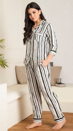 Sassy Stripes Shirt matching Pajama Set for Women