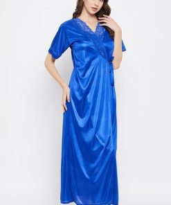 4 Pcs Satin Bridal Night Dress Blue