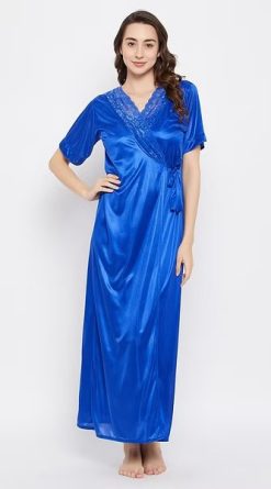 4 Pcs Satin Bridal Night Dress Blue
