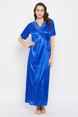 4 Pcs Satin Bridal Night Dress Blue