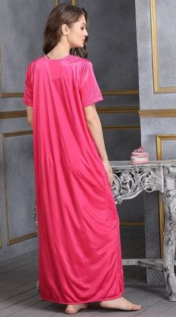 4 Pcs Satin Bridal Nightwear Reddish Pink