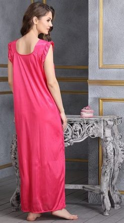 4 Pcs Satin Bridal Nightwear Reddish Pink