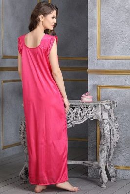 4 Pcs Satin Bridal Nightwear Reddish Pink