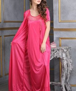 4 Pcs Satin Bridal Nightwear Reddish Pink