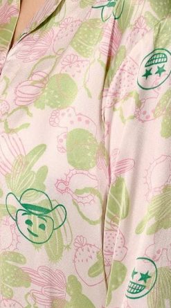 Cactus & Emoji Print 3 Piece Satin Short Nightwear Set