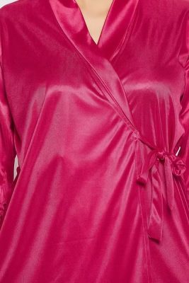 Chic Satin Babydoll Robe Set in Hot Pink