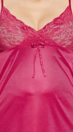 Chic Satin Babydoll Robe Set in Hot Pink