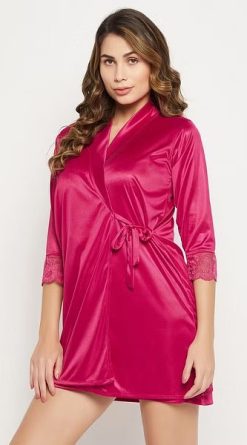 Chic Satin Babydoll Robe Set in Hot Pink