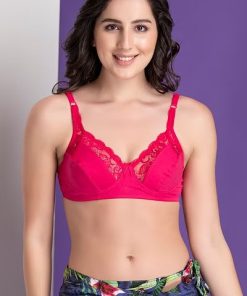 Cotton & Lace Ladies Bra in Hot Pink