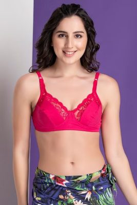 Cotton & Lace Ladies Bra in Hot Pink