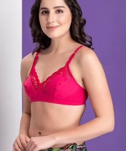 Cotton & Lace Ladies Bra in Hot Pink