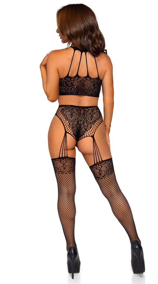 Fishnet and Lace Two Piece Bodystocking Set