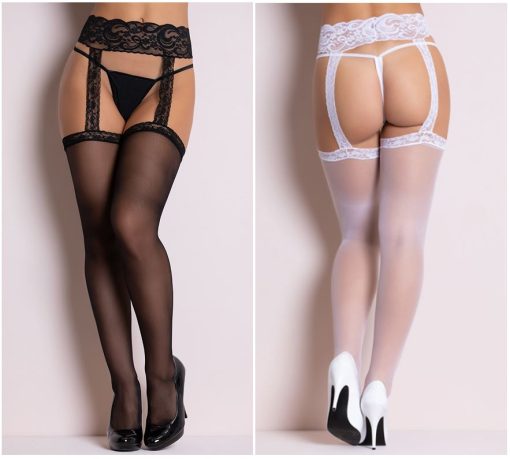 Lace Leg Stockings with Attached Garter Belt