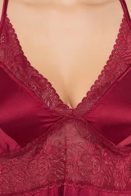 Maroon Short Babydoll Silk Nighty