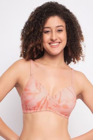 Peach Color Printed Bra for Girls