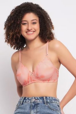 Peach Color Printed Bra for Girls