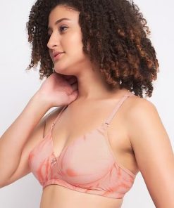 Peach Color Printed Bra for Girls