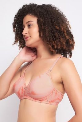 Peach Color Printed Bra for Girls