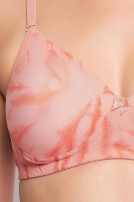 Peach Color Printed Bra for Girls