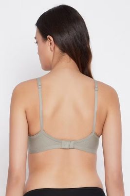 Pure Cotton Branded Bra in Grey