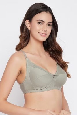 Pure Cotton Branded Bra in Grey