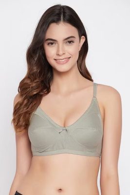 Pure Cotton Branded Bra in Grey