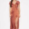 Satin Long Night Dress in Golden