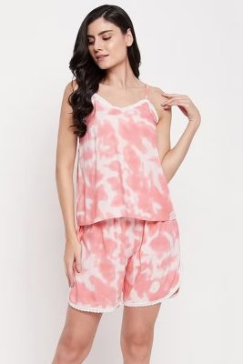 Tie Dye Print Top & Shorts Sleepwear Set