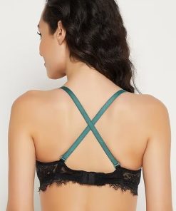 Black Leaf Print Padded Non Wired Full Cup Bra