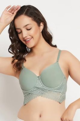 Lace Padded Full Cup Bra in Sage Green