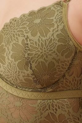 Olive Green Lace Padded Longline Bra