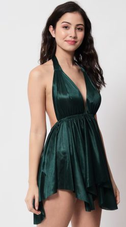 Women Green Halter Neck Nighty Dress