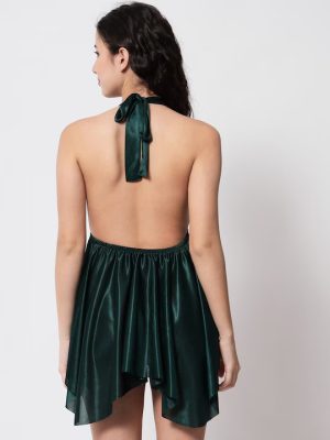 Women Green Halter Neck Nighty Dress