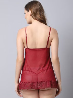 Women Maroon Lace Short Sexy Dress