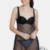 Black Lace N Mesh Nighty With Thong