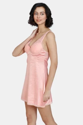 Peach Pearl Satin Night Dress for Women