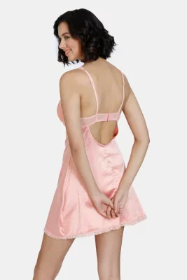 Peach Pearl Satin Night Dress for Women