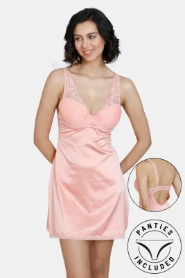 Peach Pearl Satin Night Dress for Women