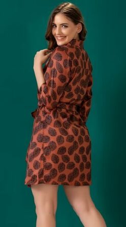 Leaf Print Robe in Satin