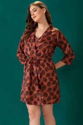 Leaf Print Robe in Satin